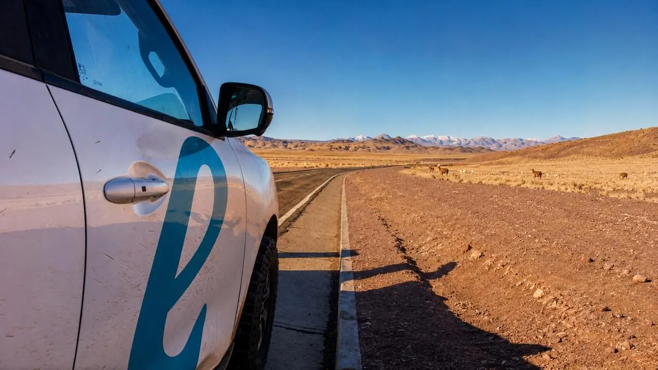 Camioneta de Xponencial en una ruta del norte de Chile